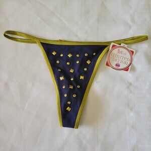 FLIRTITUDE Size 4 XS Navy Rhinestud Thong Panty NWT